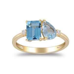 Blue Topaz and Diamond Accent Ring in 10K Yellow Gold - NEW